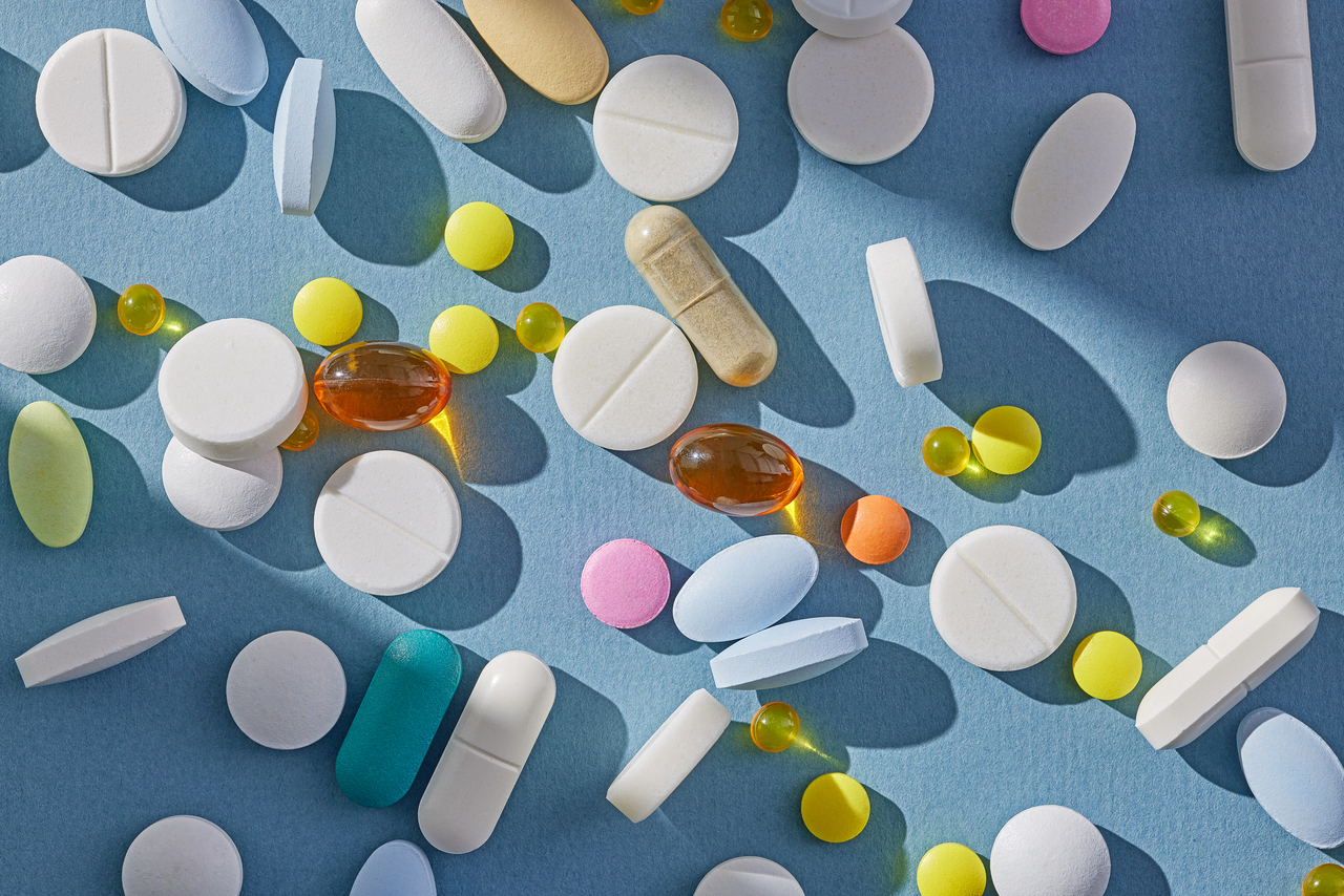 Various types of pills and capsules, medicines